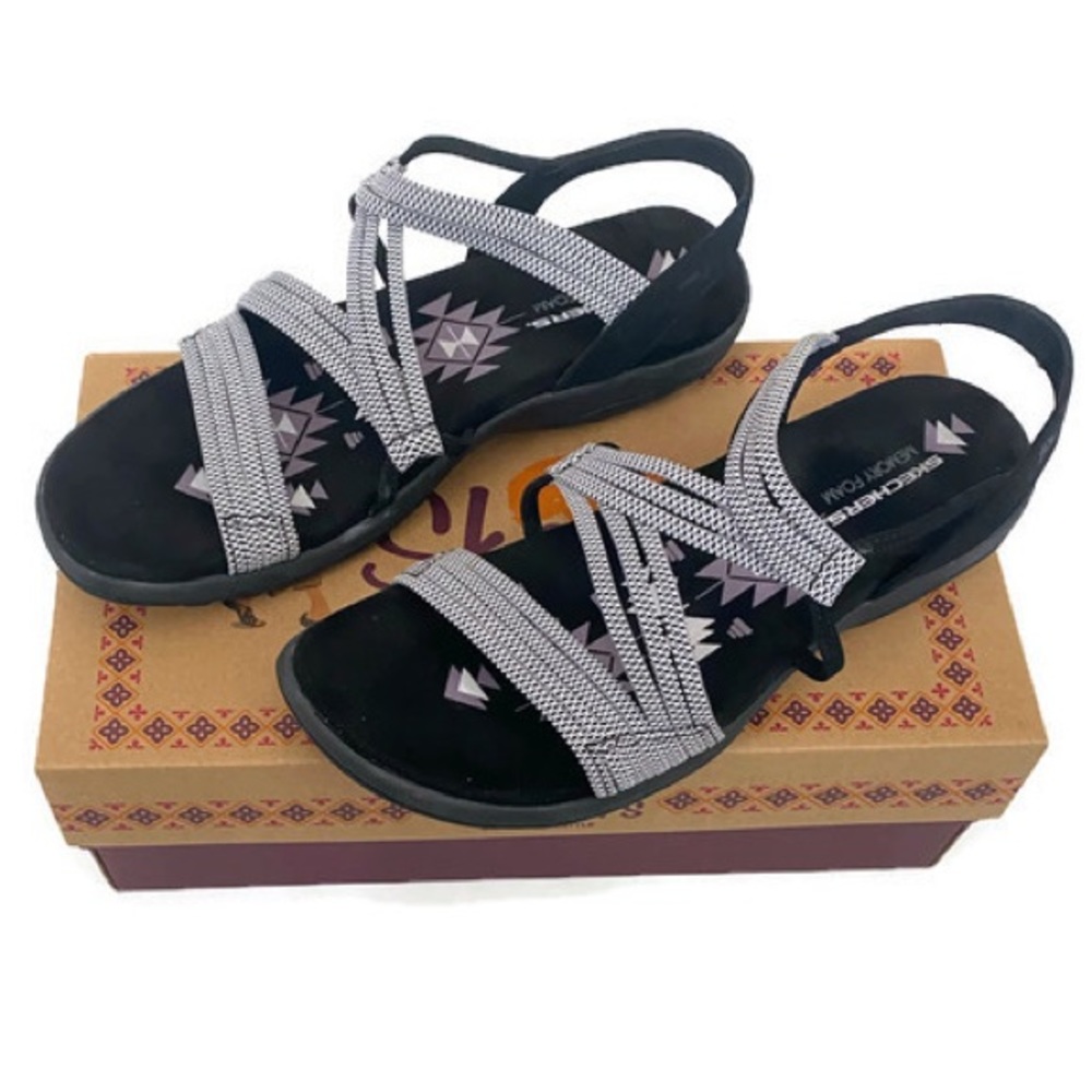 10 Skechers REGGAE slim Sandals Washable Vegan black white slip on water shoes - Picture 7 of 10